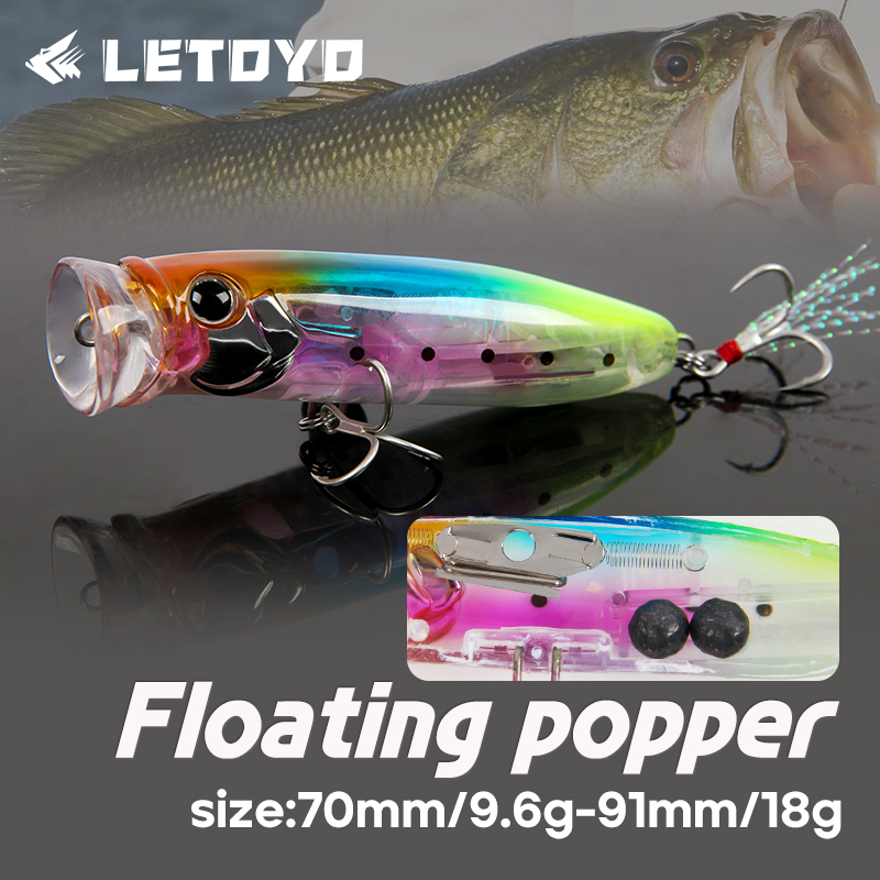 Fishing Lure Popper - LETOYO-señuelo Popper flotante de 9,6g/18g, cebos